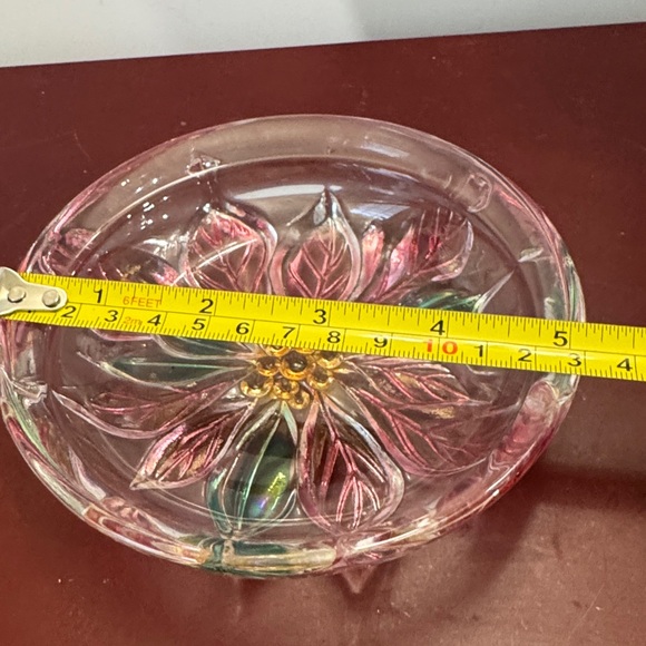 Mikasa Pink Poinsettia Candy Trinket Dish Christmas Decor Round Glass  5" - Picture 3 of 3